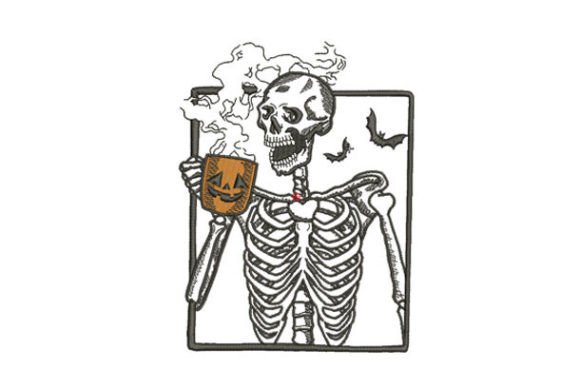 Halloween Coffee Drinking Skeleton Embroidery Review